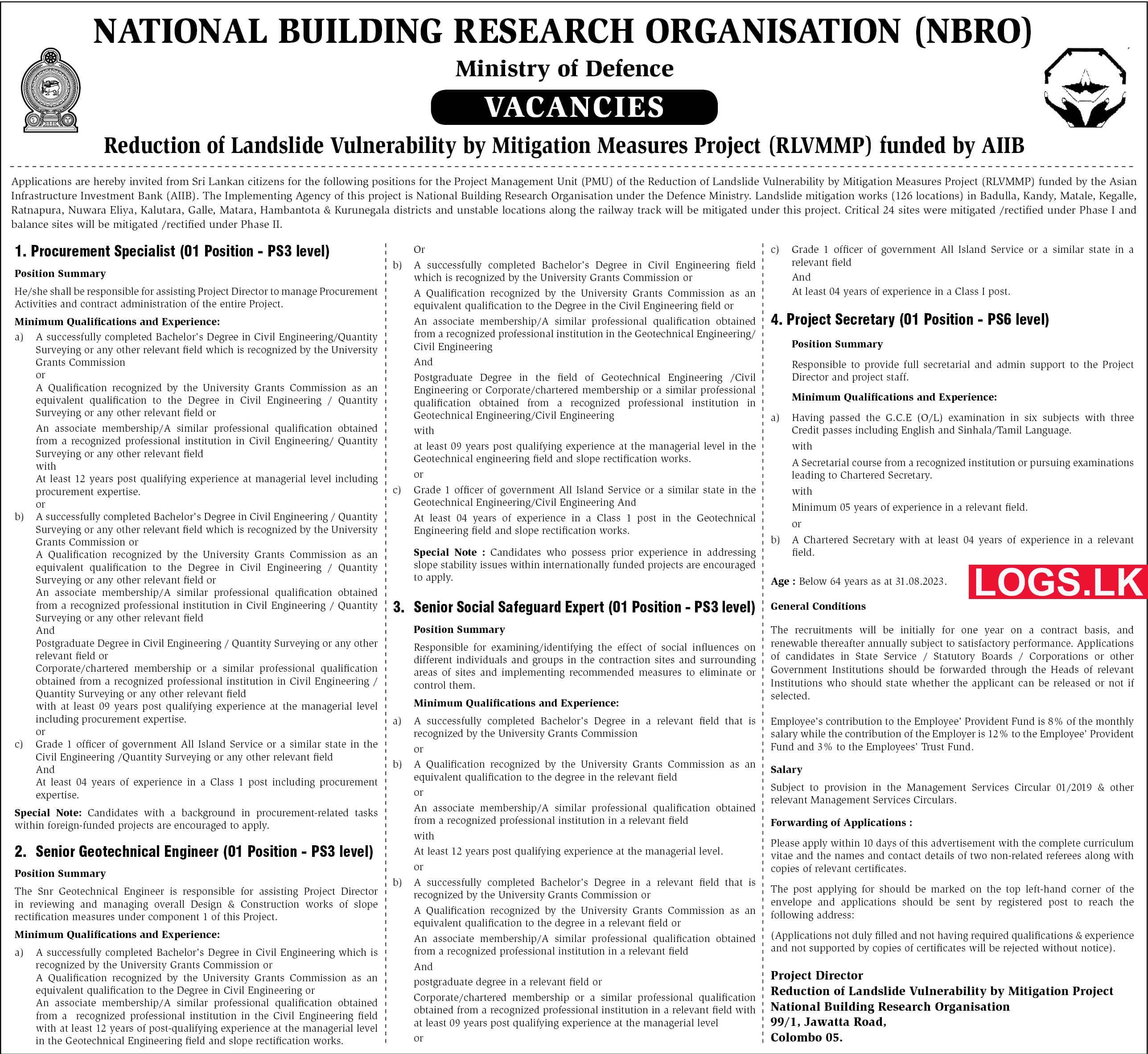 National Building Research Organization (NBRO) Vacancies 2023 Application Form Download