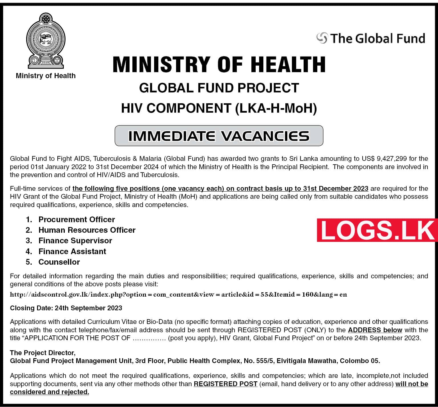 Ministry of Health Global Fund Project Job Vacancies 2023 Application Form