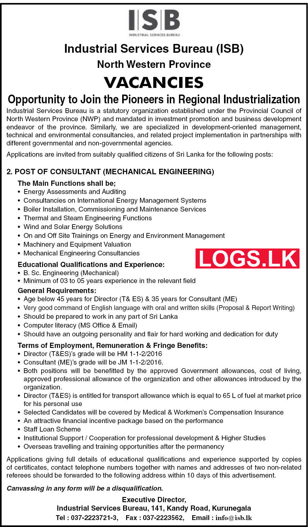 Consultant - Industrial Services Bureau (ISB) Vacancies 2023 Application Form