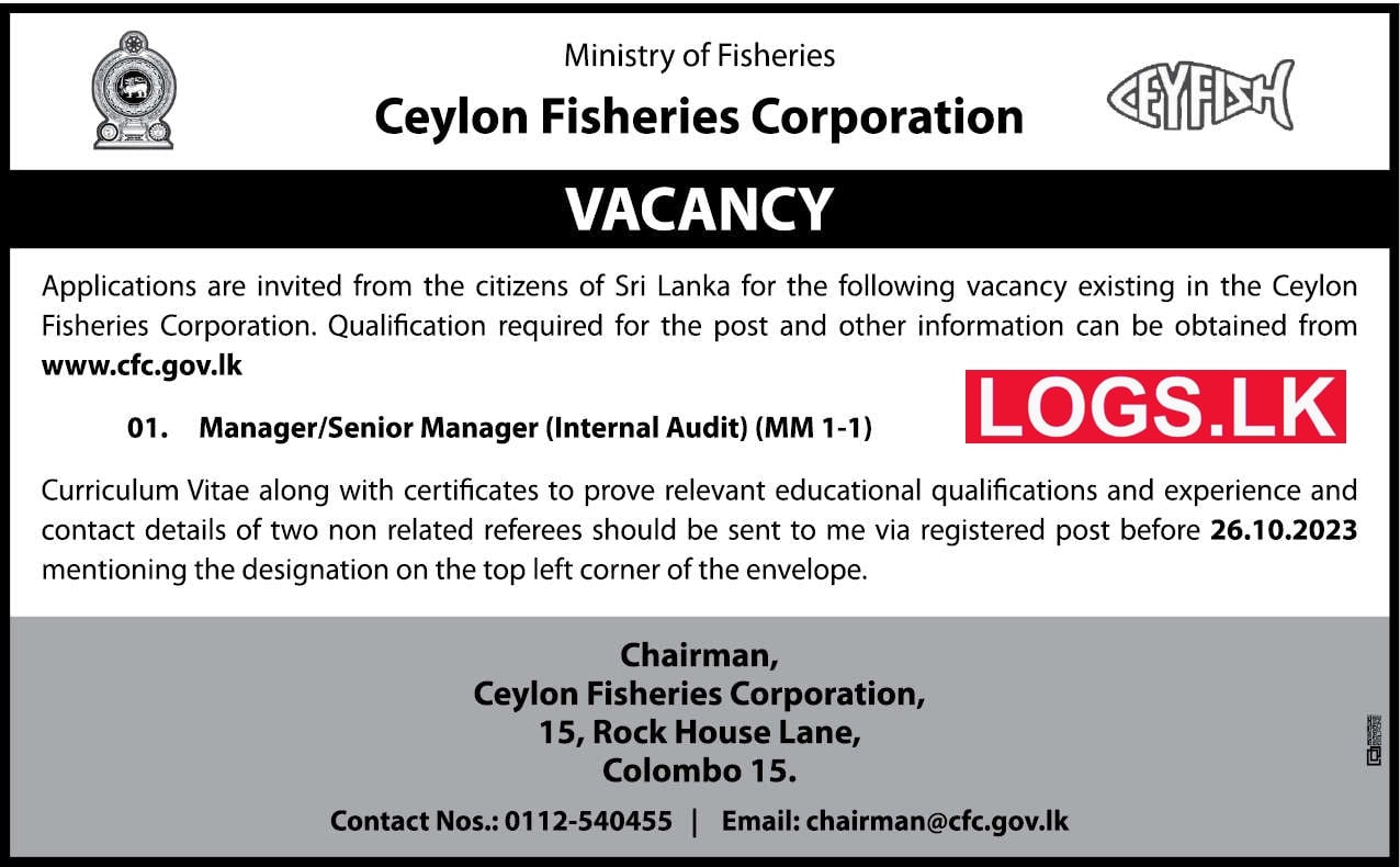 Ceylon Fisheries Corporation Vacancy 2024 Application Form