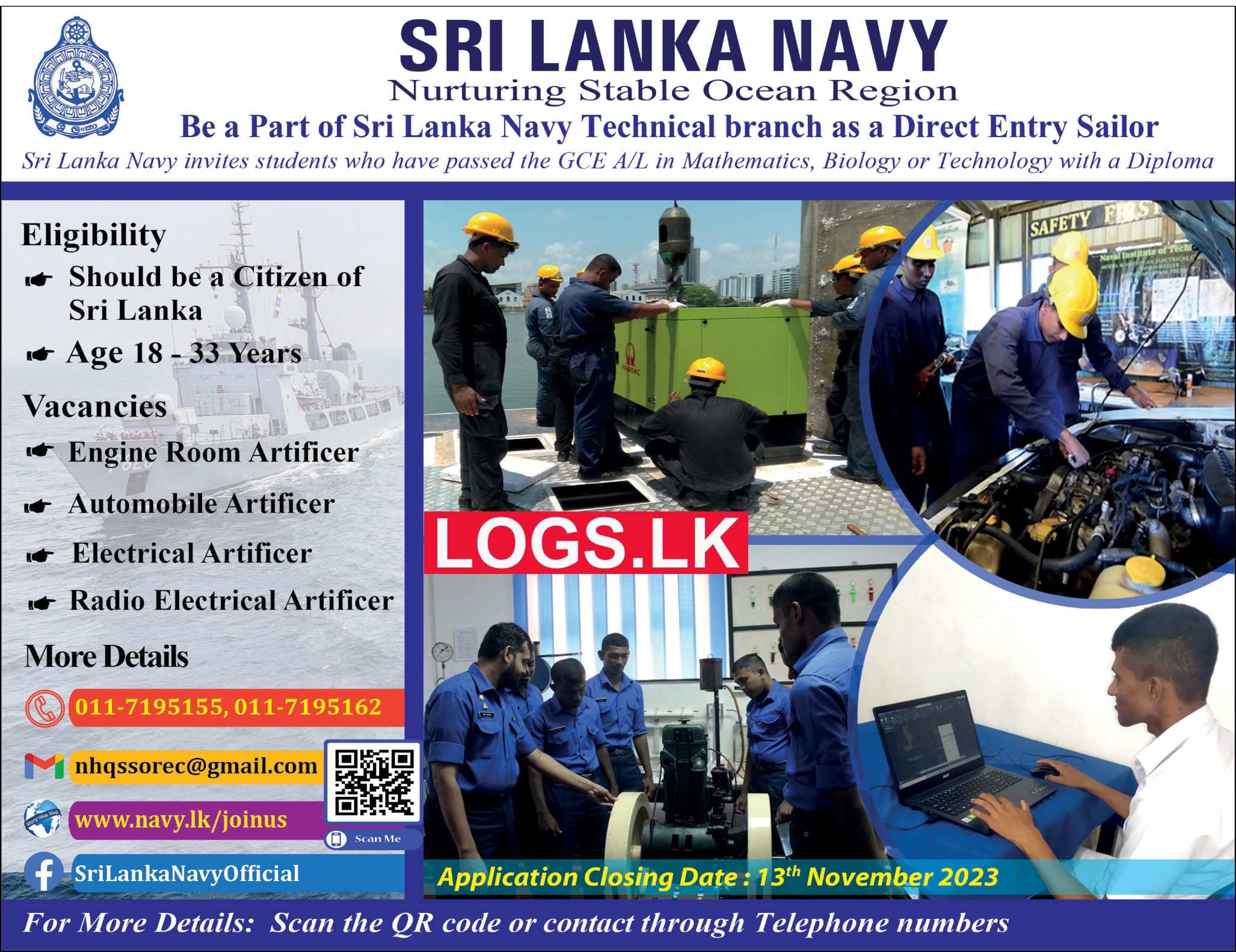 Artificer - Sri Lanka Navy Job Vacancies 2024 Application Form, Details Download