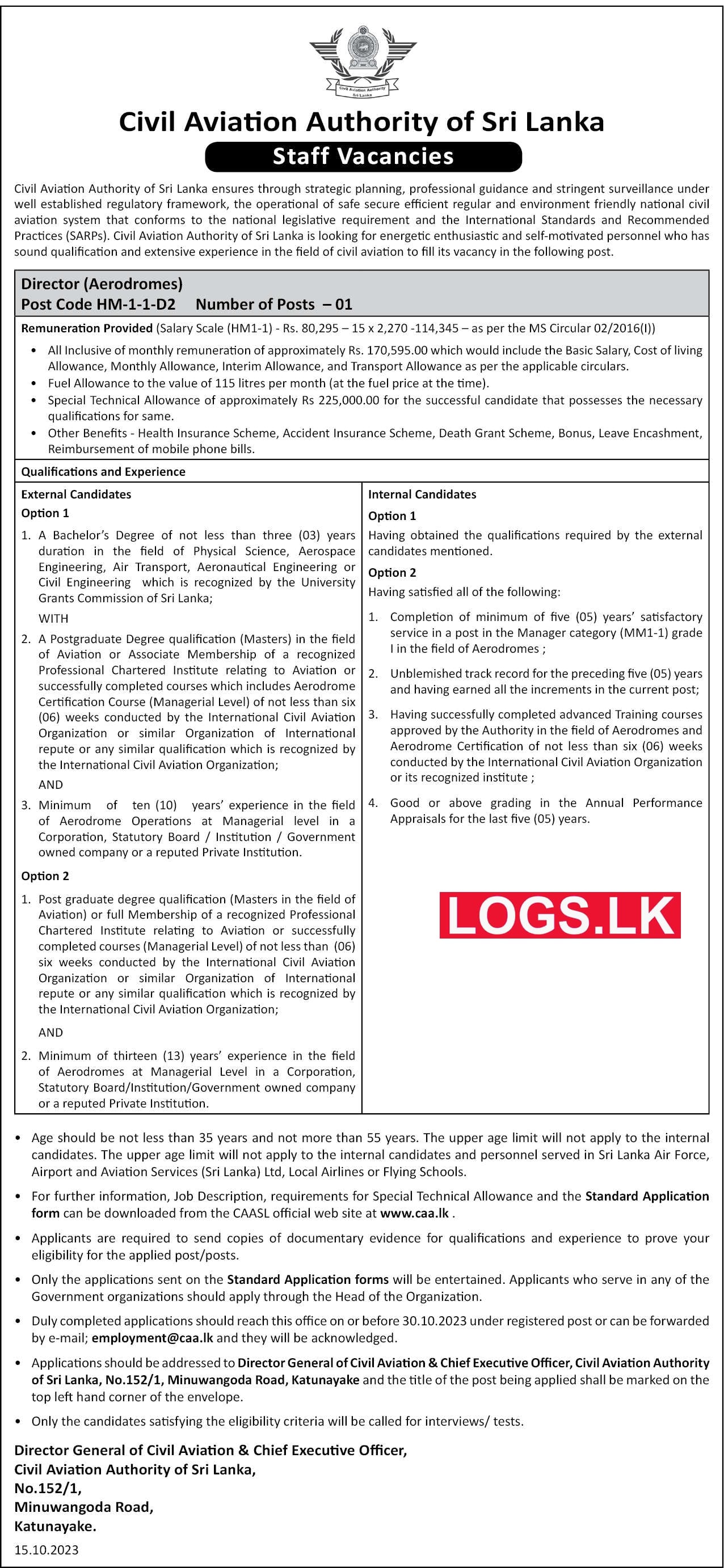 Director - Civil Aviation Authority of Sri Lanka Vacancies 2024 Application Form, Details Download