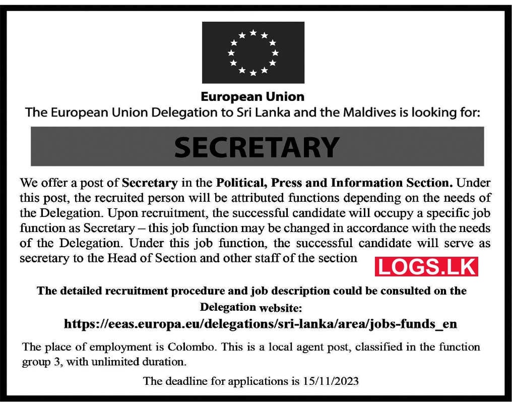 Secretary - European Union Sri Lanka Vacancies 2024 Application Form, Details Download