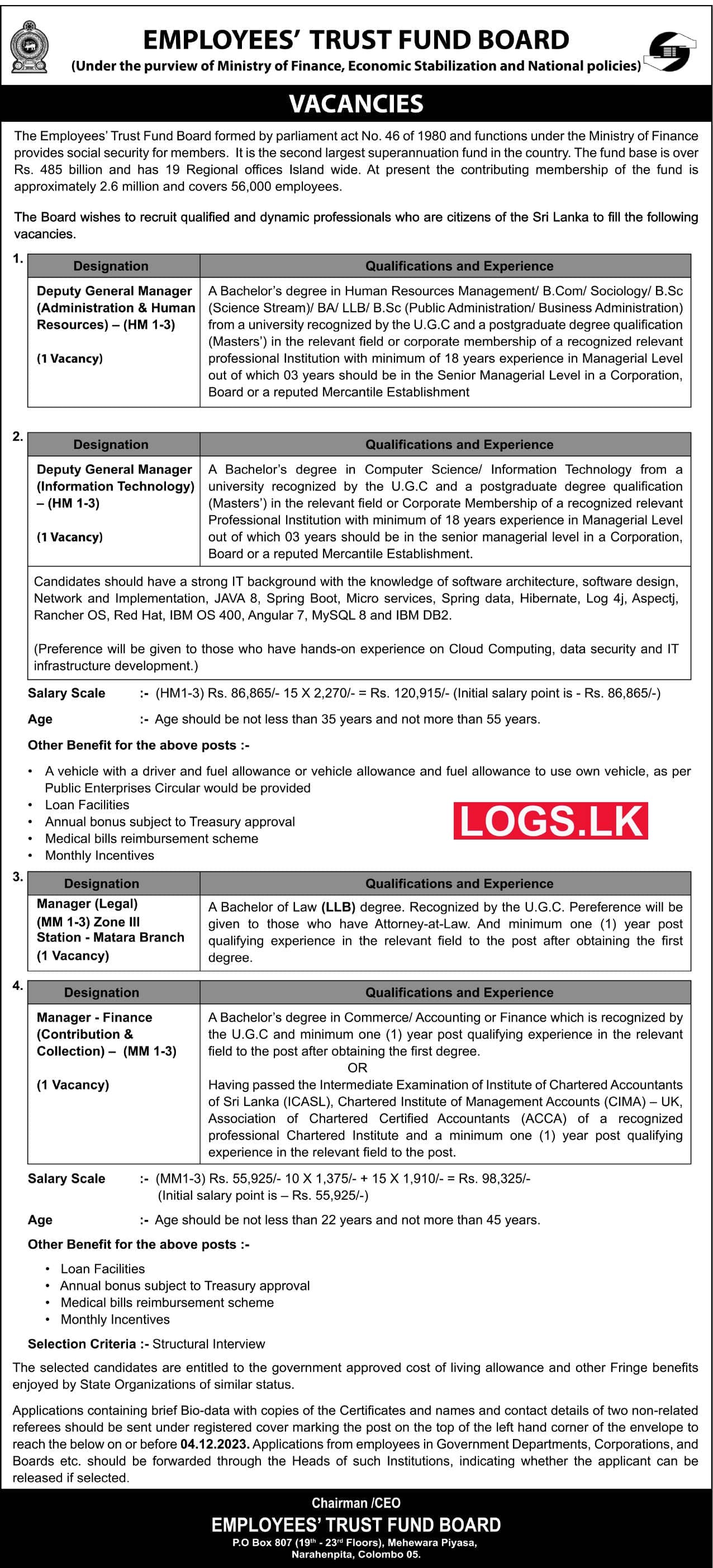 Managers - Employees’ Trust Fund Board Job Vacancies 2024 Application Form, Details Download