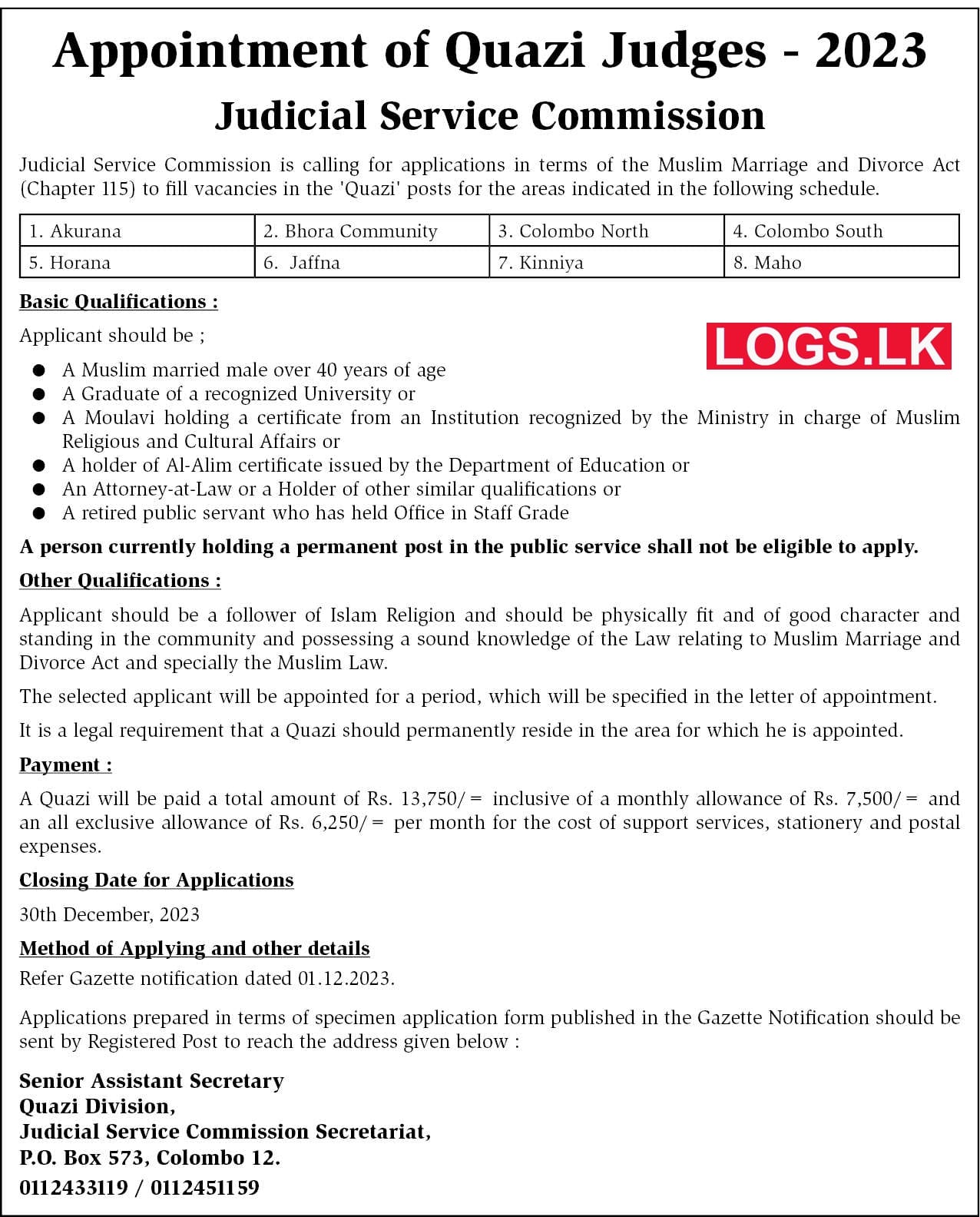 Quazi Judges - Judicial Service Commission Vacancies 2024 Application Form, Details Download