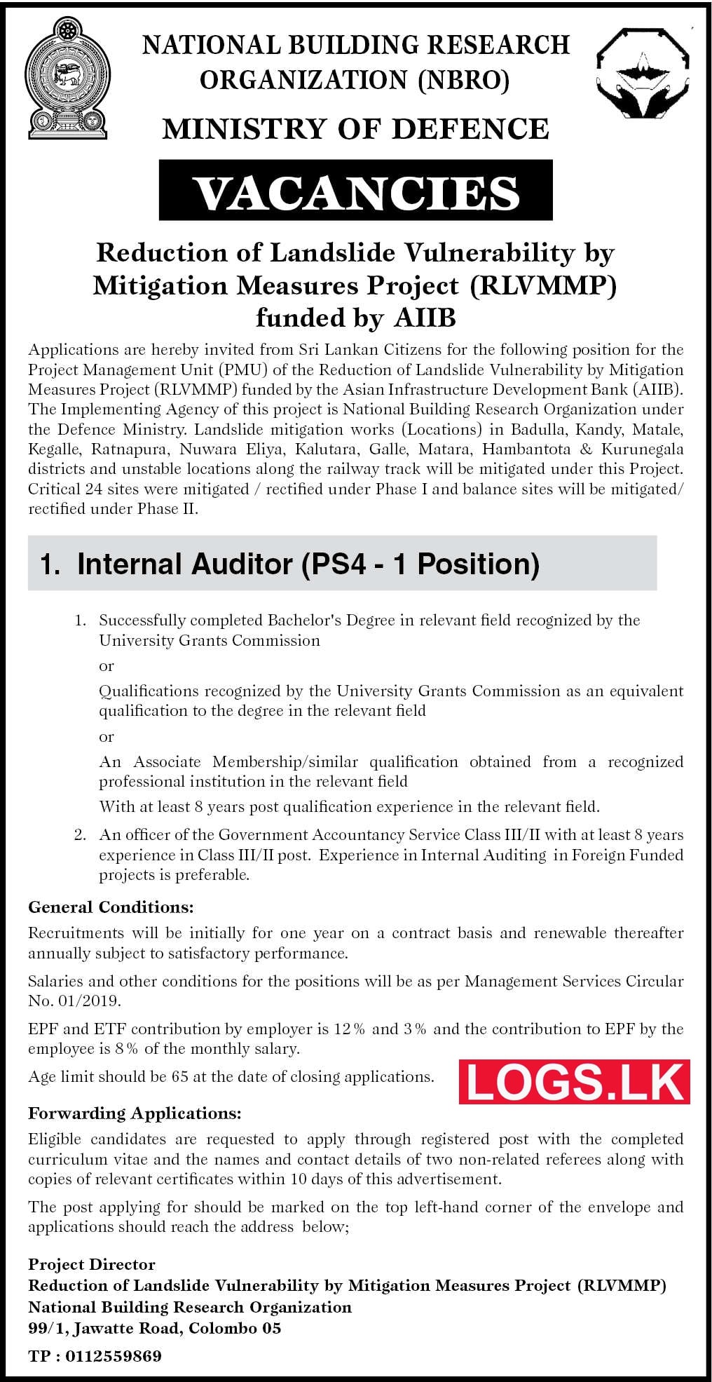 Internal Auditor - National Building Research Organization (NBRO) Vacancies 2024 Application Form