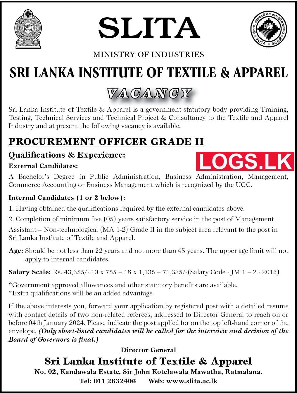Procurement Officer - Sri Lanka Institute of Textile & Apparel Vacancies 2024 Application Form