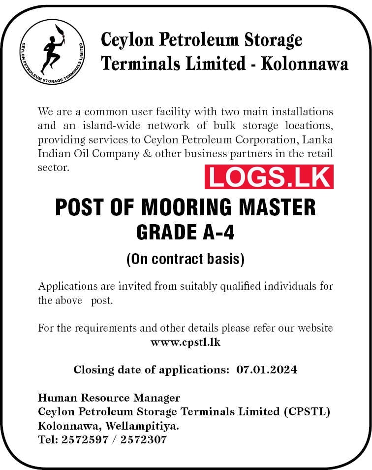 Mooring Master - Ceylon Petroleum Storage Terminals Vacancies 2024 Application Form, Details Download