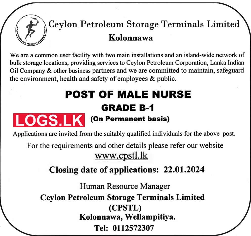 Male Nurse - Ceylon Petroleum Storage Terminals Vacancies 2024 Application Form, Details Download