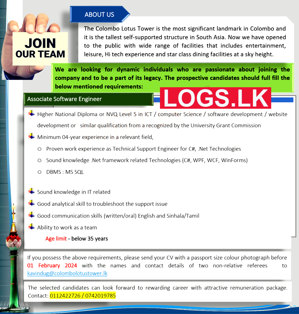 Associate Software Engineer - Lotus Tower Job Vacancies 2024
