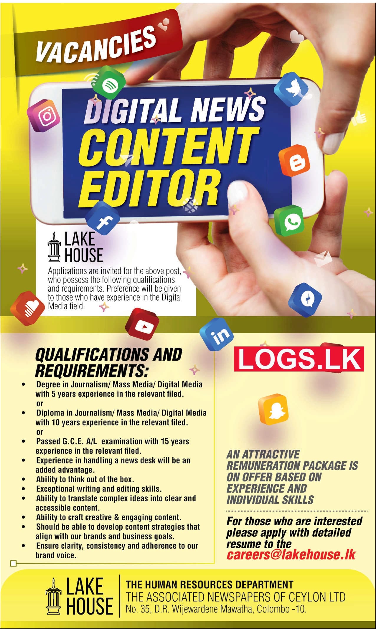 Digital News Content Editor - Lake House Vacancies 2024 Application Form