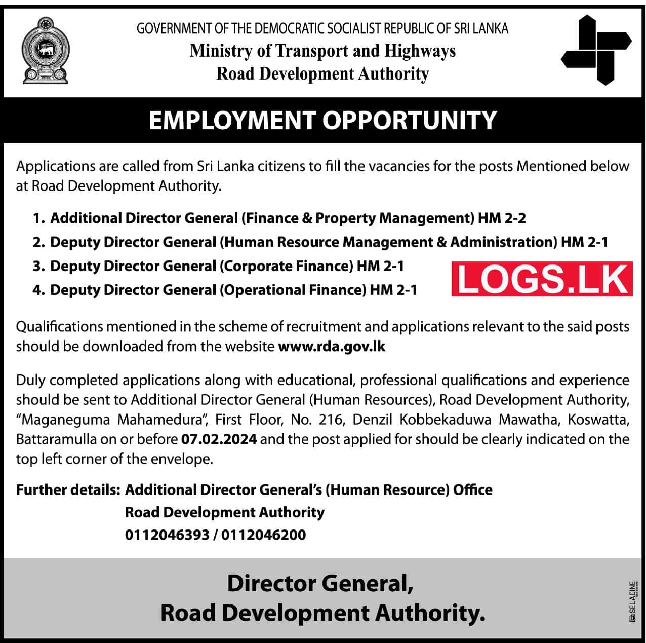 Directors - Road Development Authority Vacancies 2024 Application Form