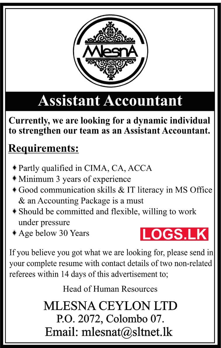 Assistant Accountant - Mlesna Job Vacancies 2024 in Sri Lanka