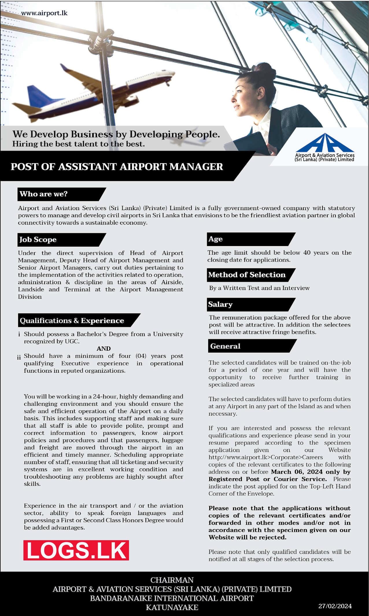 Assistant Airport Manager - Airport Job Vacancies 2024 Application Form, Details Download