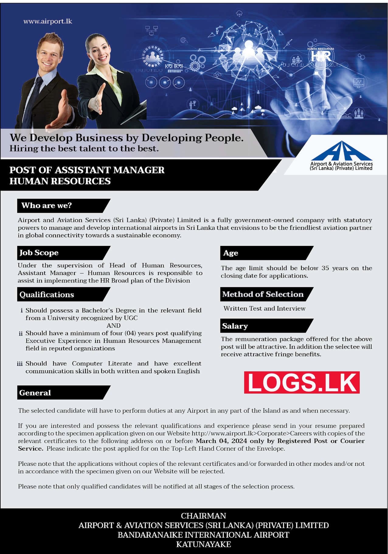 Assistant Hr Manager - Airport & Aviation Services Vacancies 2024 Application Form