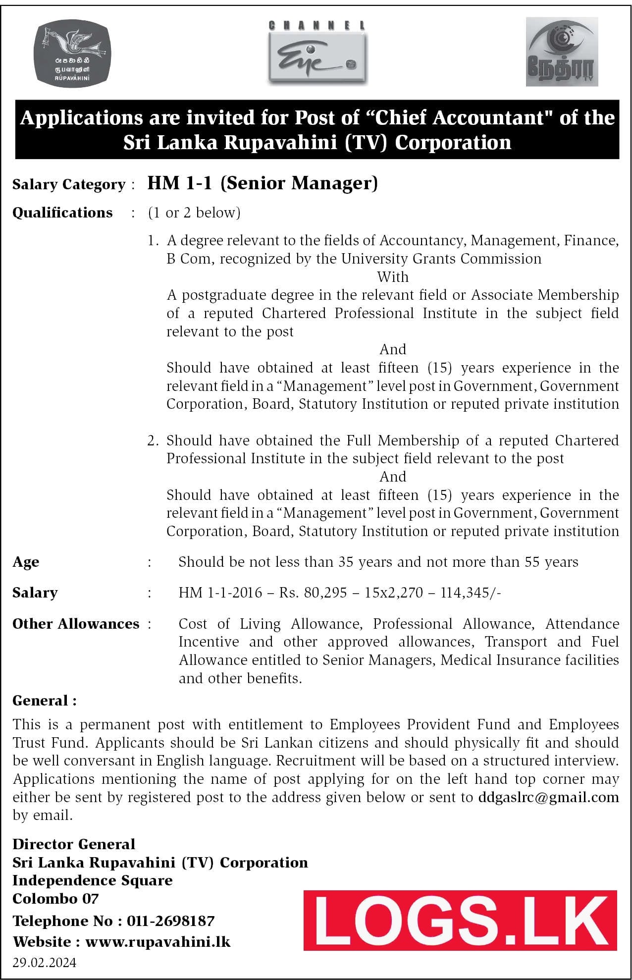 Chief Accountant - Rupavahini Job Vacancies 2024