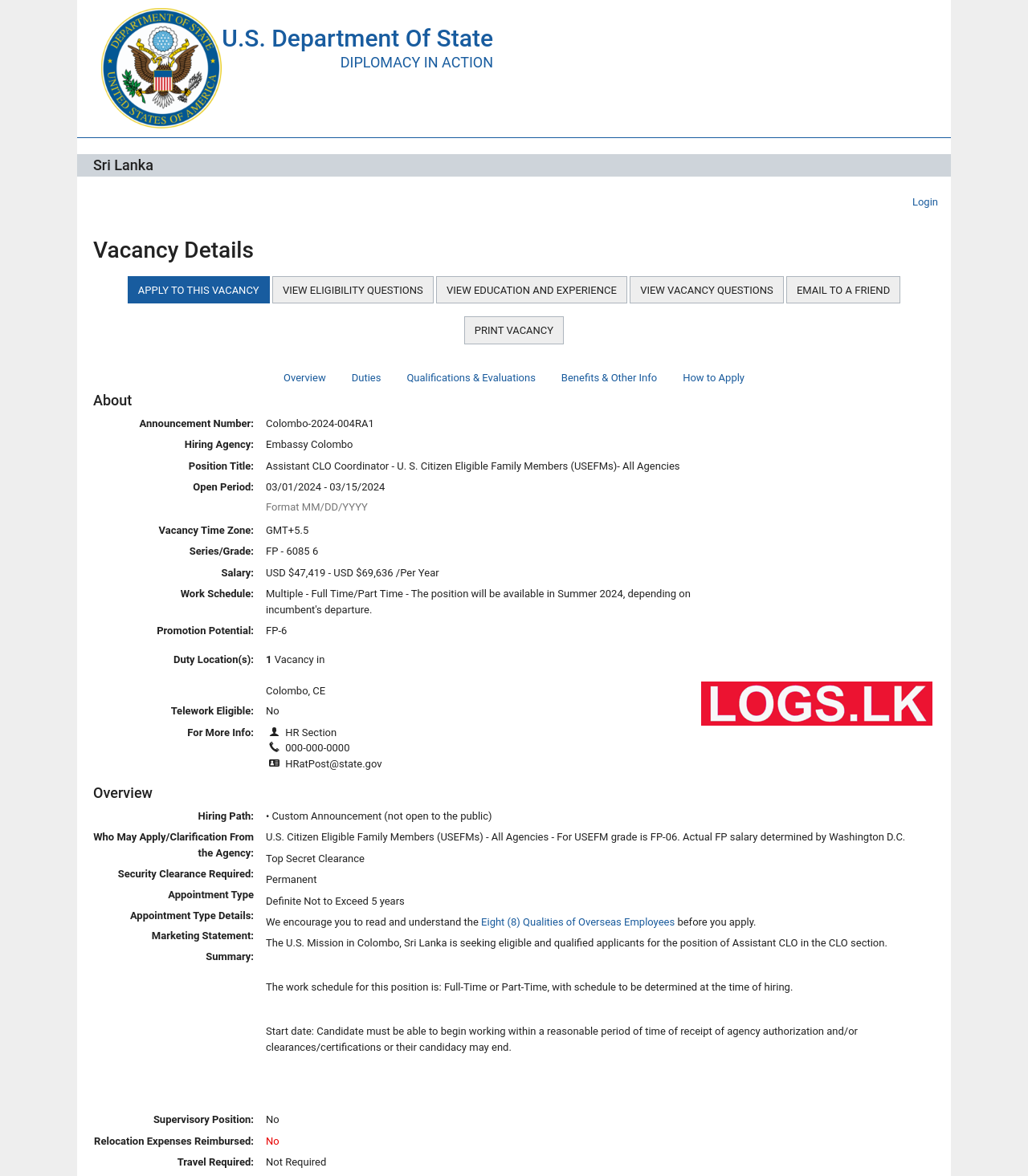 Assistant CLO Coordinator - American Embassy Vacancies 2024 Application Form, Details Download