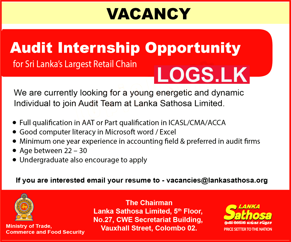 Audit Internship - Lanka Sathosa Job Vacancies 2024 Application Form, Details Download