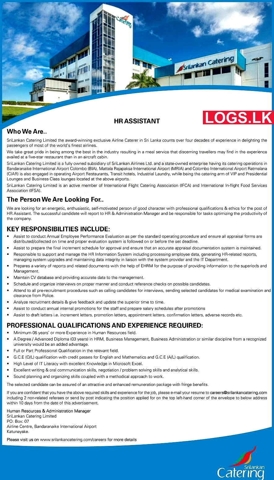 HR Assistant - Sri Lankan Catering Vacancies 2024 Application Form, Details Download