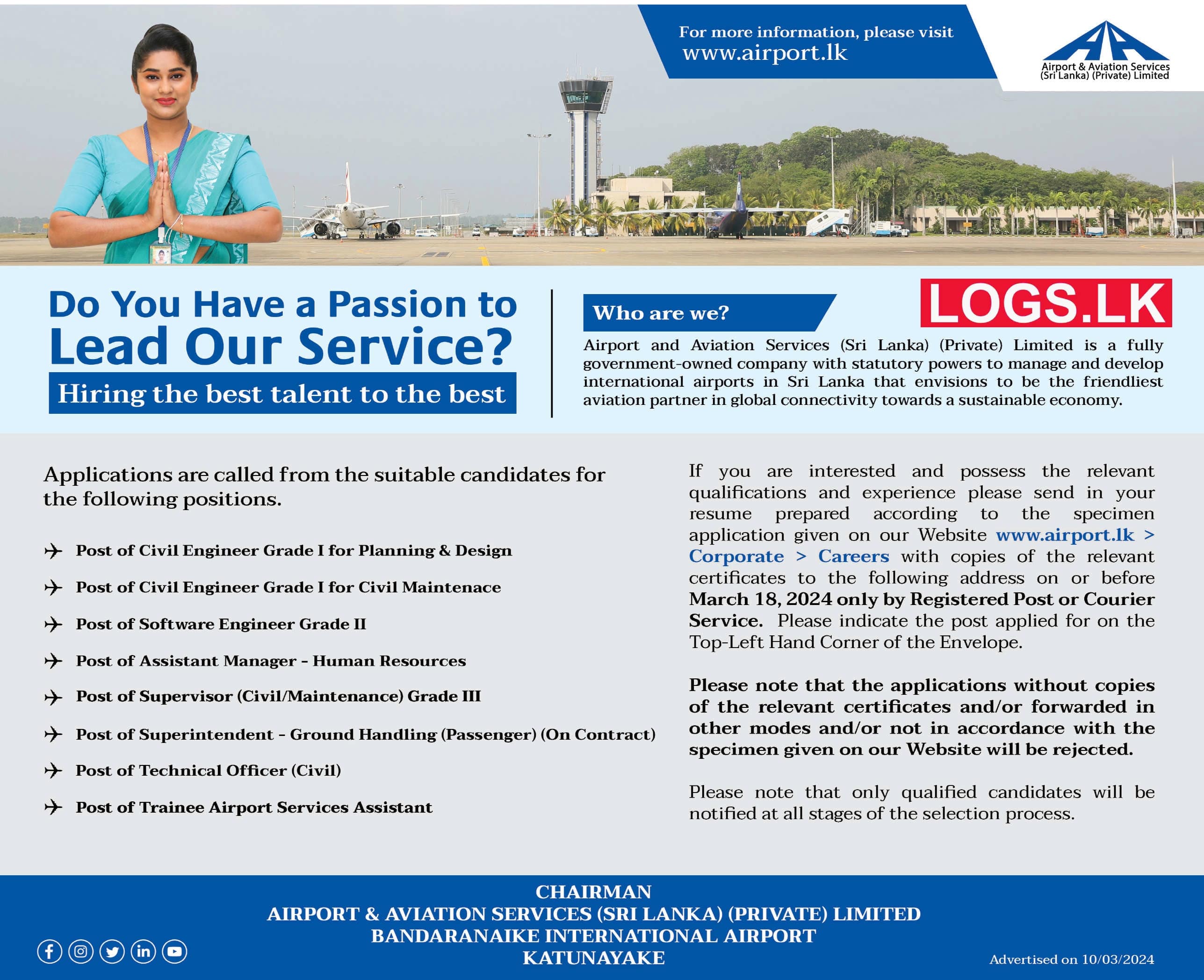 Airport & Aviation Services (Sri Lanka) Vacancies 2024