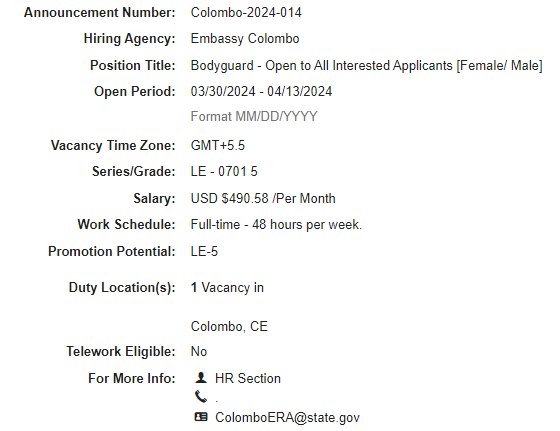 Bodyguard - American Embassy Job Vacancies 2024