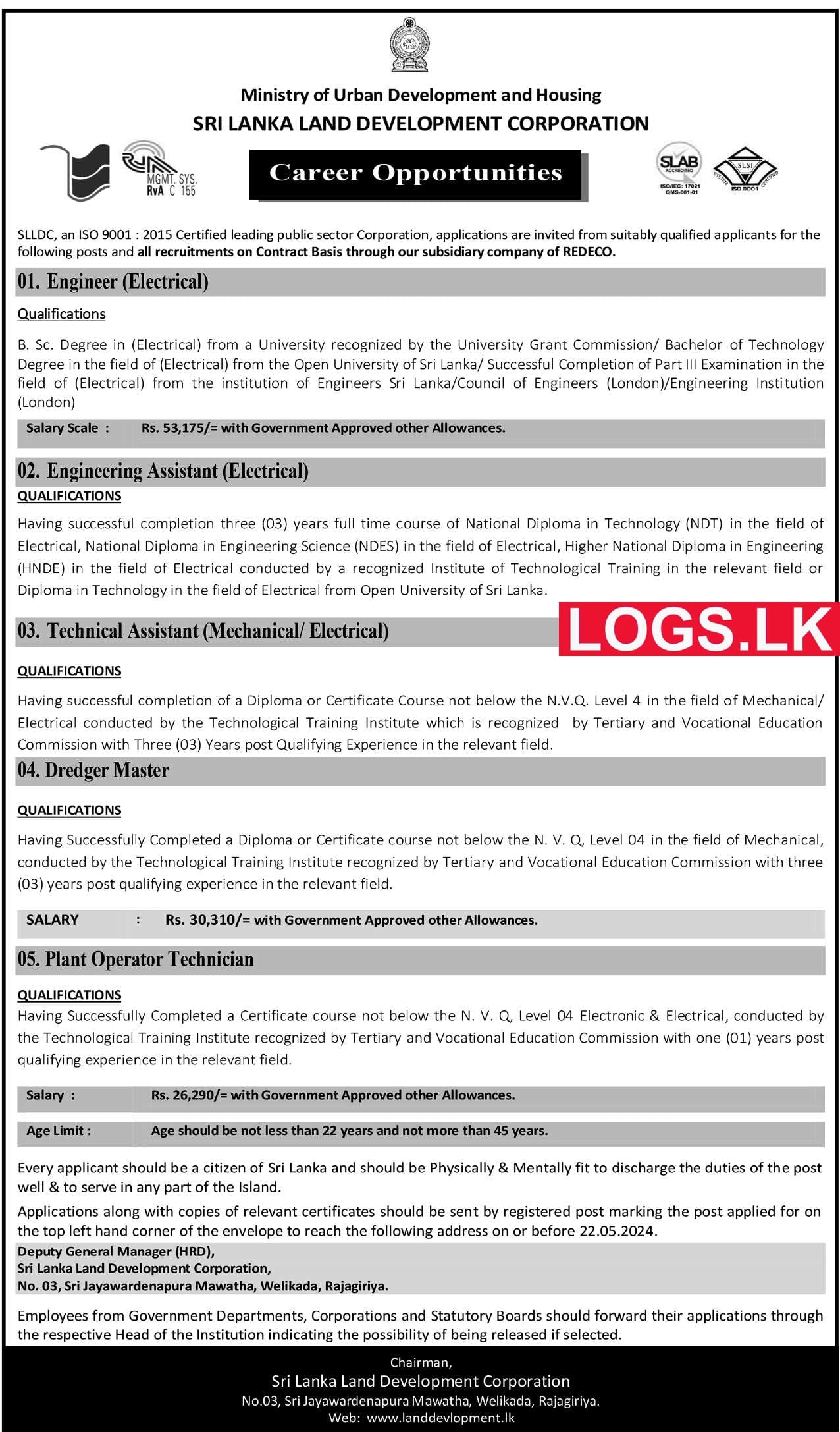 Sri Lanka Land Development Corporation Vacancies 2024 Application Form, Details Download