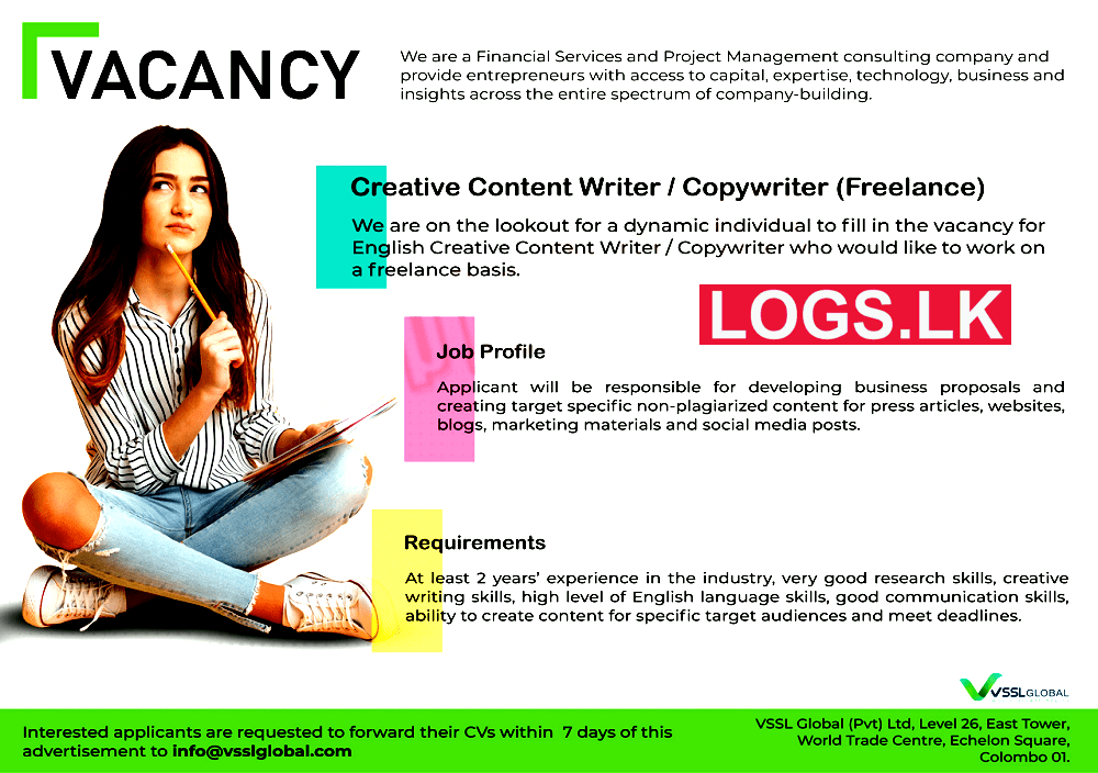 Creative Content Writer / Copywriter Job Vacancy at VSSL Global Job Vacancies