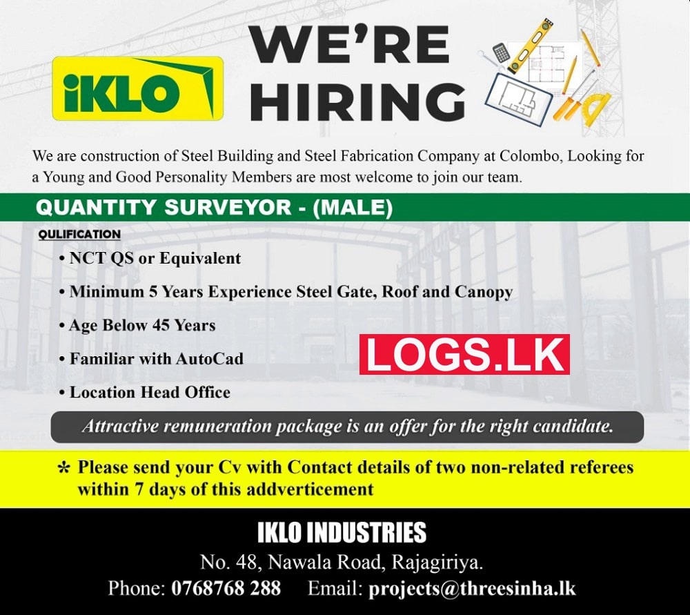 Quantity Surveyor Job Vacancy at Iklo Industries Sri Lanka Job Vacancies