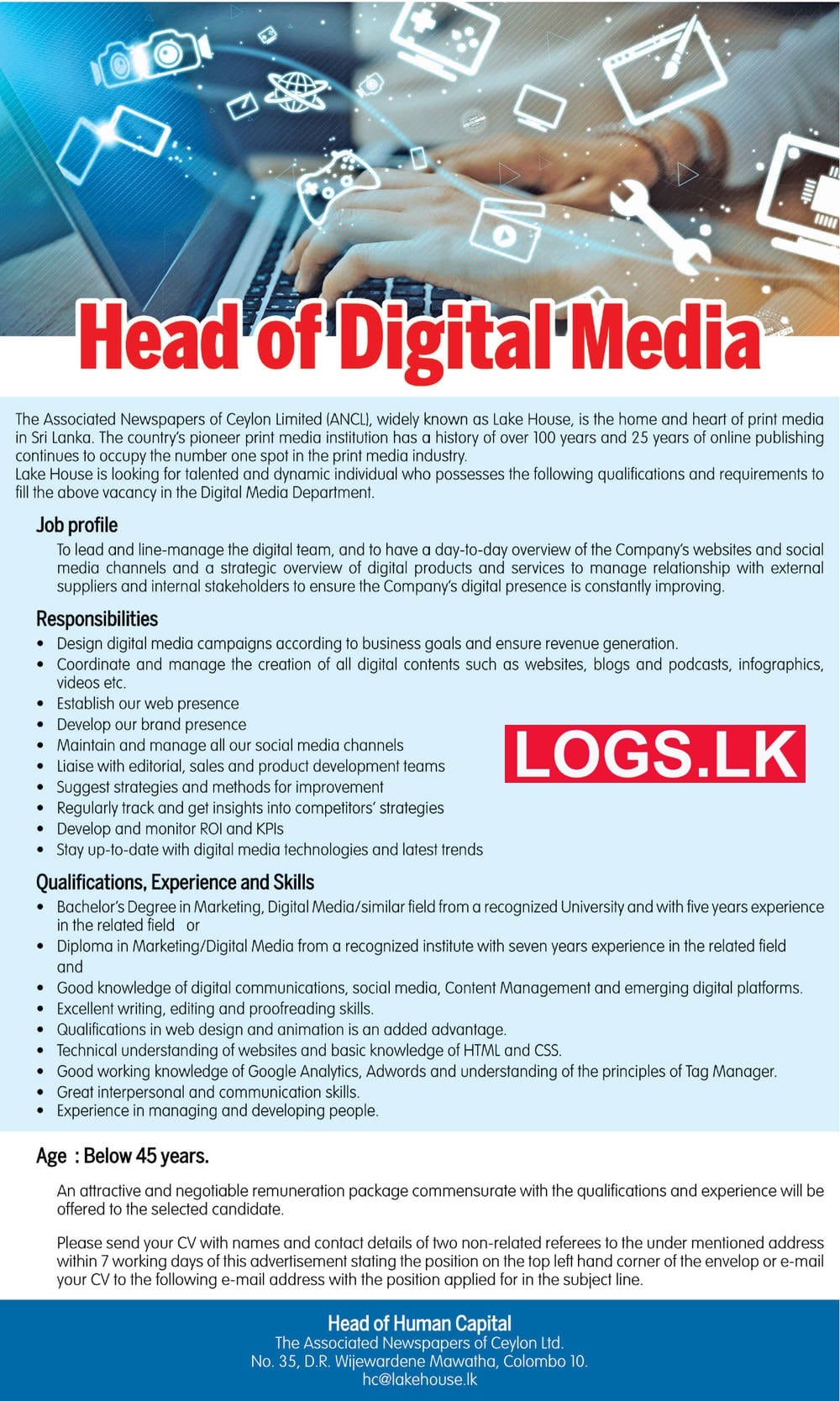 Head of Digital Marketing - The Associated Newspapers of Ceylon Job Vacancies 2023