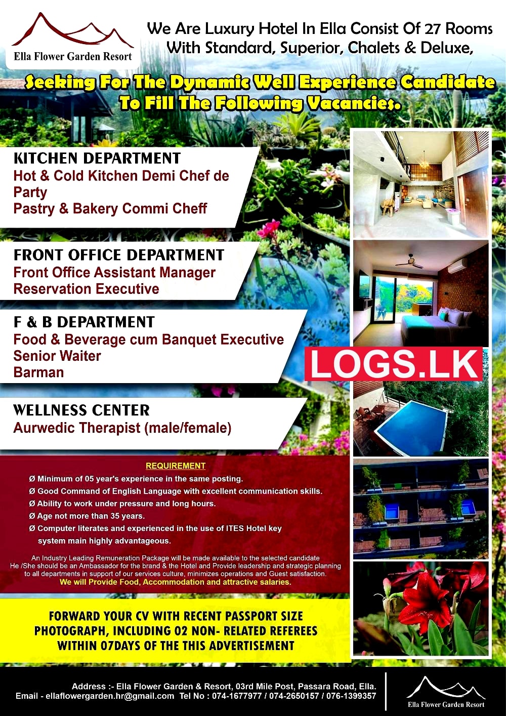 Hotel Vacancies 2023 in Sri Lanka Ella Flower Garden & Resort Job Vacancies
