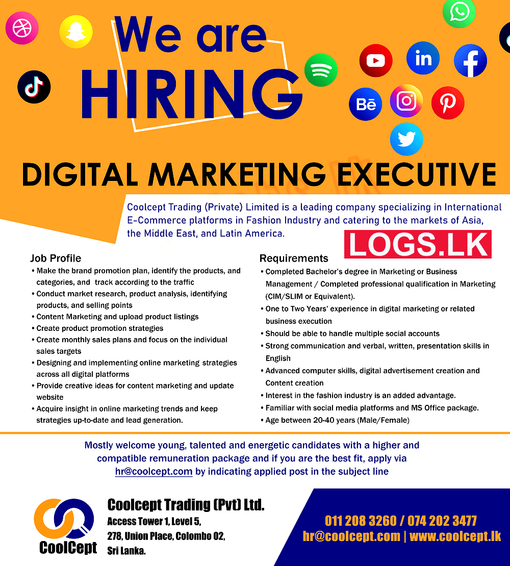 Digital Marketing Executive Vacancy at Coolcept Trading Job Vacancies