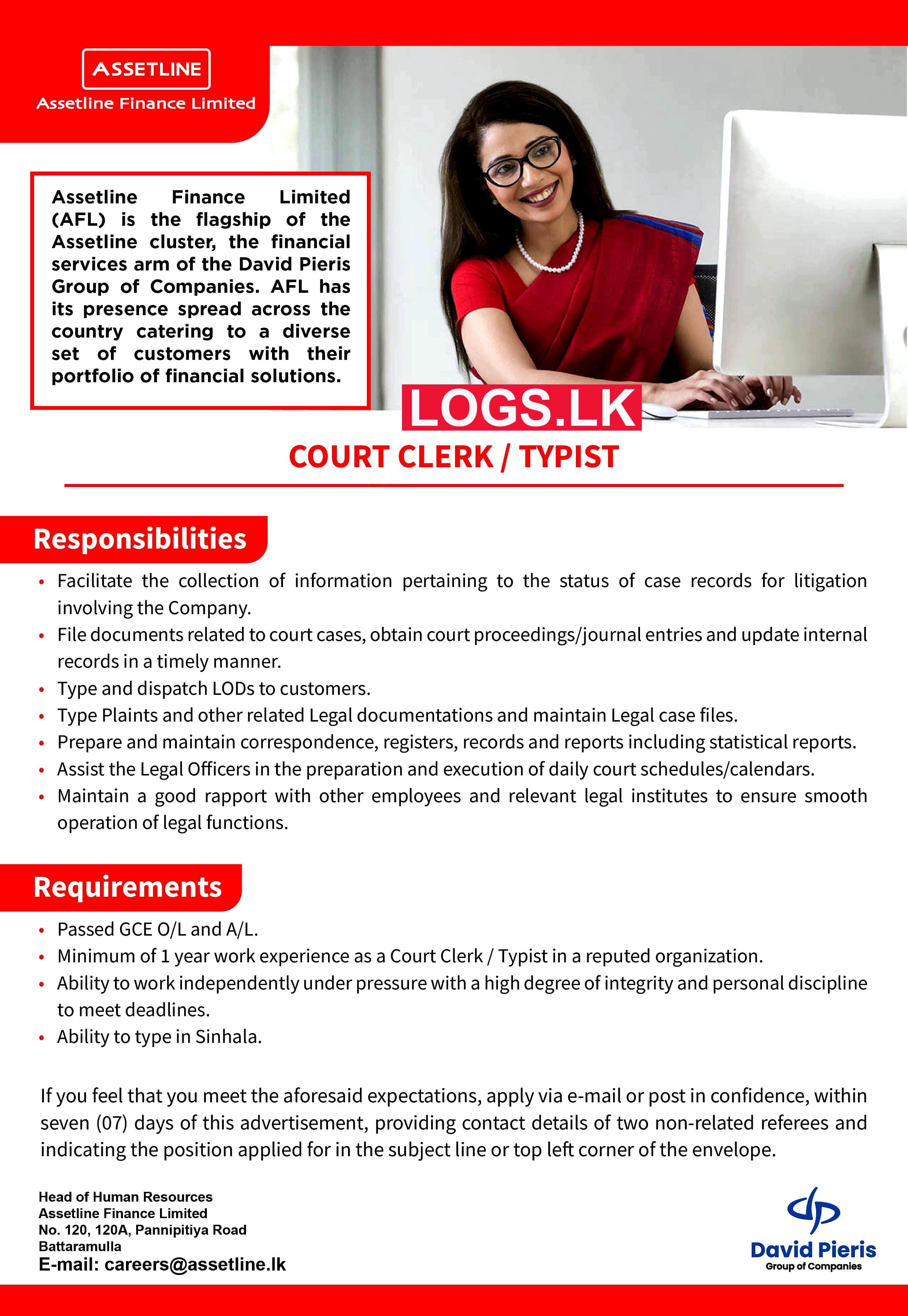 Court Clerk / Typist Job Vacancy at Assetline Finance Job Vacancies