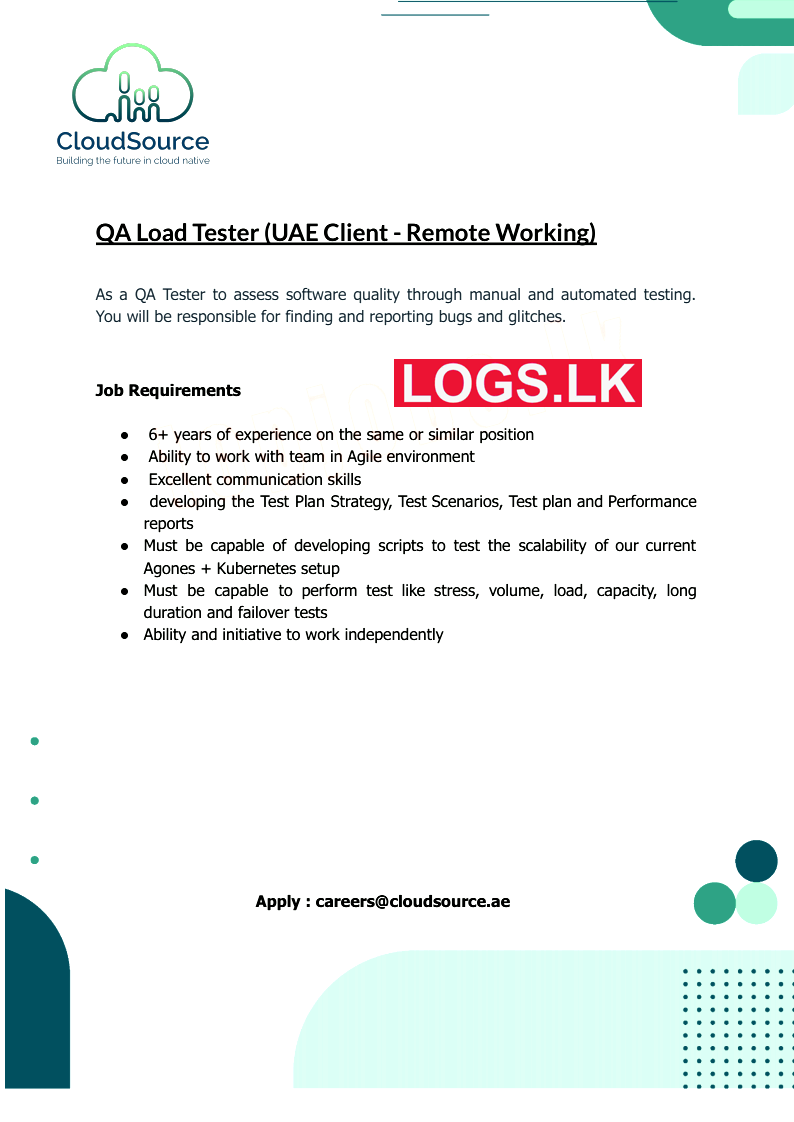 QA Load Tester Job Vacancy at Cloud Source UAE Job Vacancies