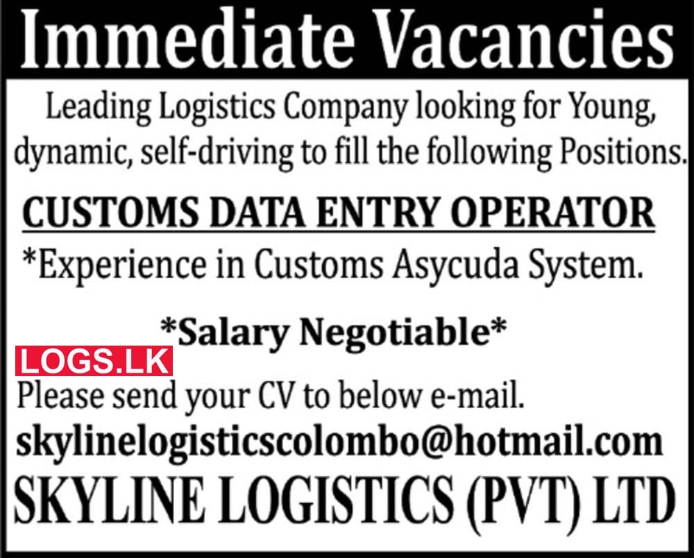 Customs Data Entry Operator Vacancy at Skyline Logistics Job Vacancies