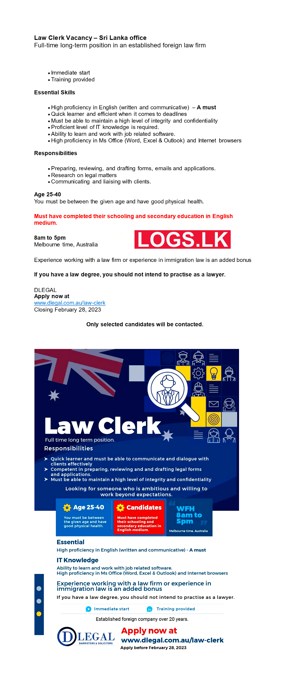 Law Clerk Job Vacancy at DLegal Lawyers Sri Lanka Job Vacancies
