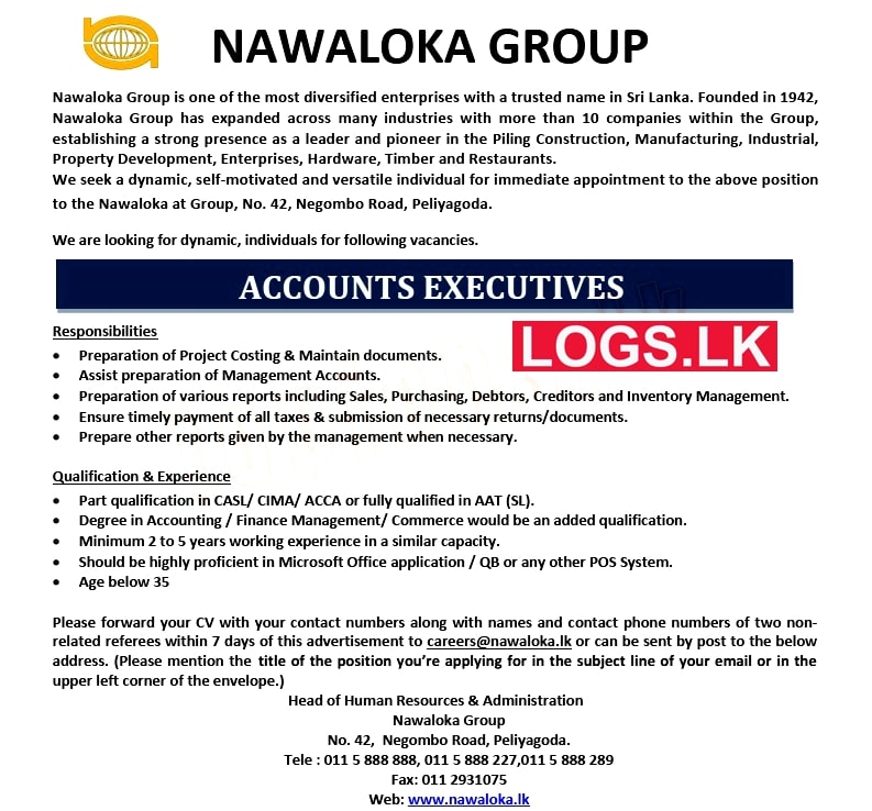 Accounts Executives Vacancies at Nawaloka Group Job Vacancy in Sri Lanka