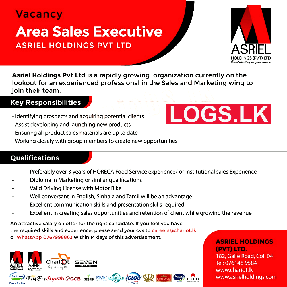 Area Sales Executive Job Vacancy at Asriel Holdings (Pvt) Ltd Job Vacancies