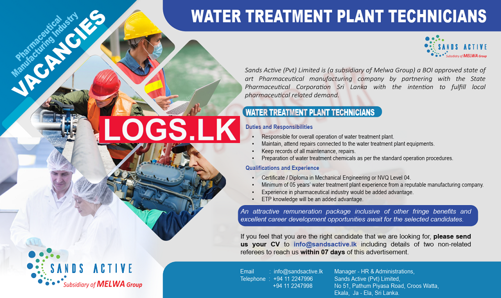 Water Treatment Plant Technicians Job at Sands Active (Pvt) Ltd Job vacancies