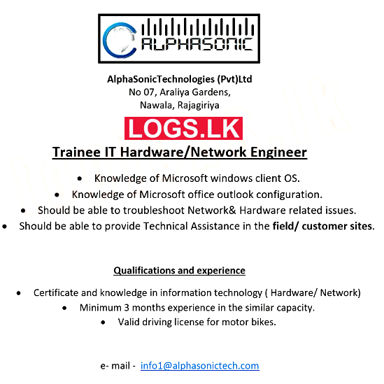 Trainee IT Hardware Vacancy at Alphasonic Technologies (Pvt) Ltd Job Vacancies