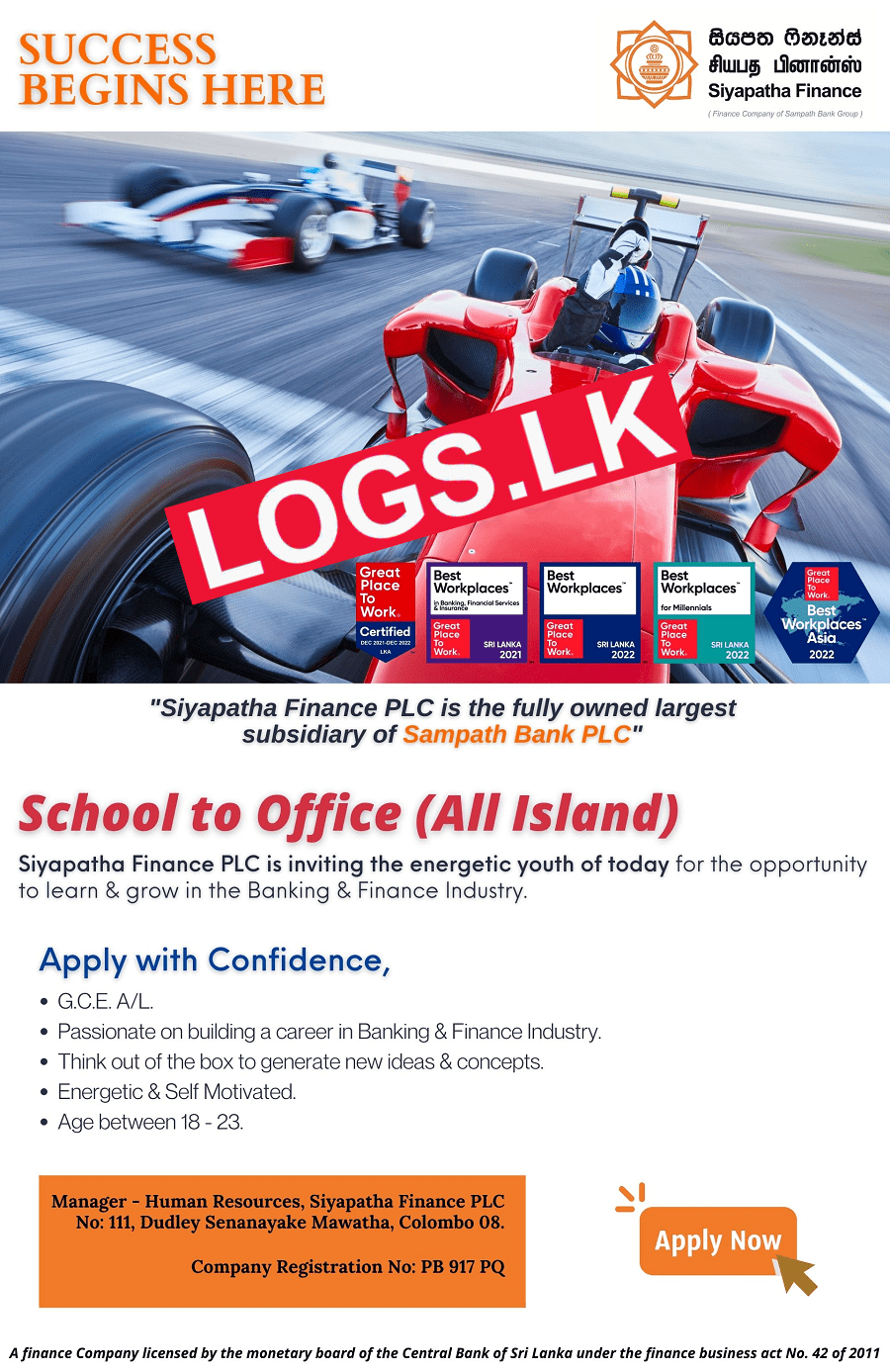 School Leavers Job Vacancies at Siyapatha Finance Sri Lanka Application Form, Details Download