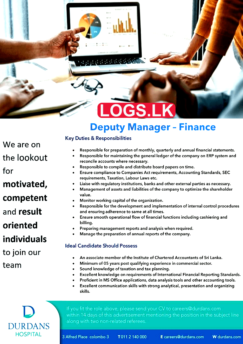 Deputy Finance Manager Job Vacancy at Durdans Hospital Job Vacancies