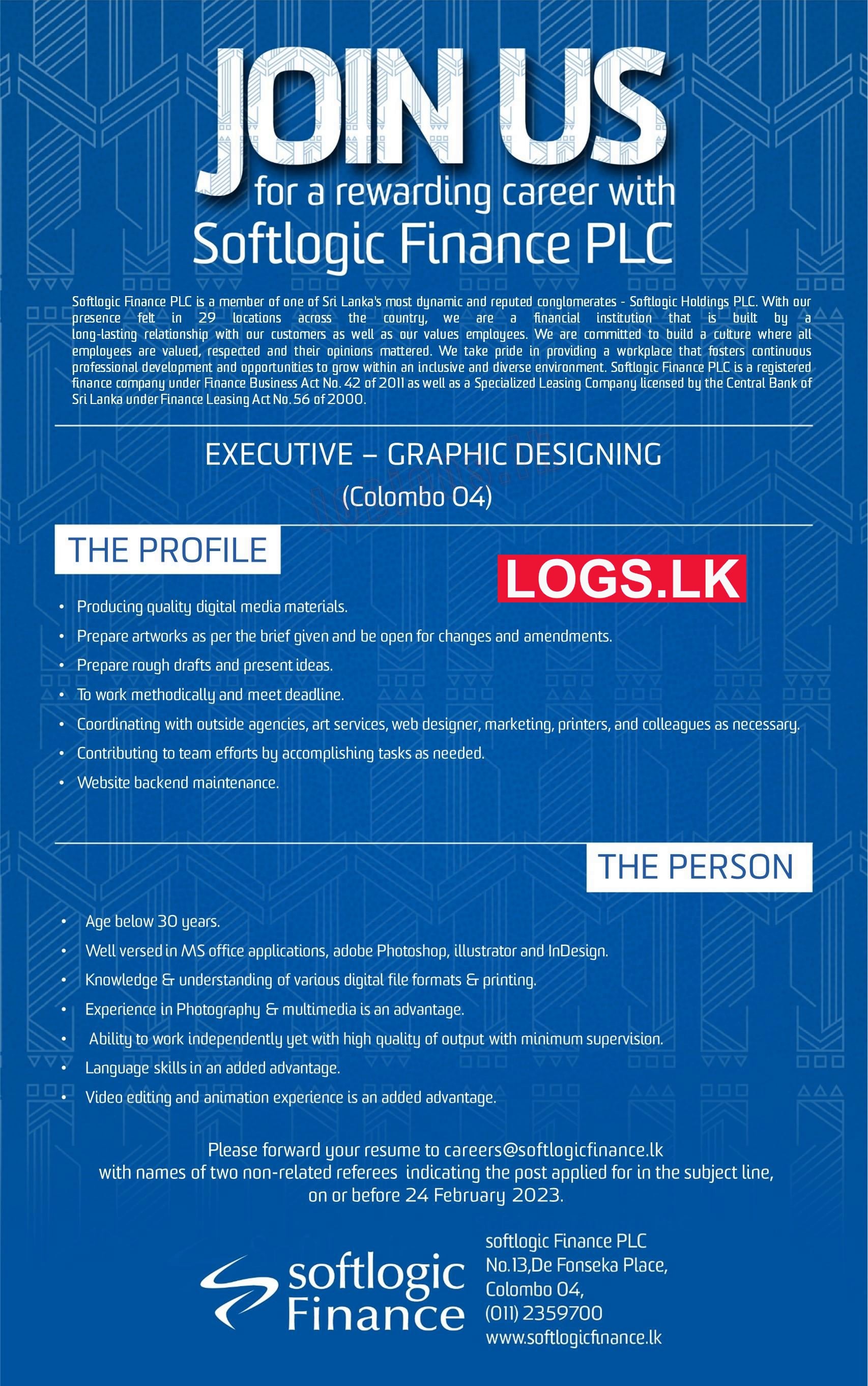 Graphic Designing Executive Vacancy at Softlogic Finance Job Vacancies
