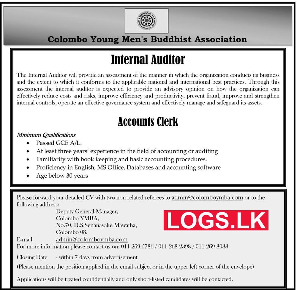 Accounts Clerk Vacancy at Colombo Young Men's Buddhist Association Job Vacancies