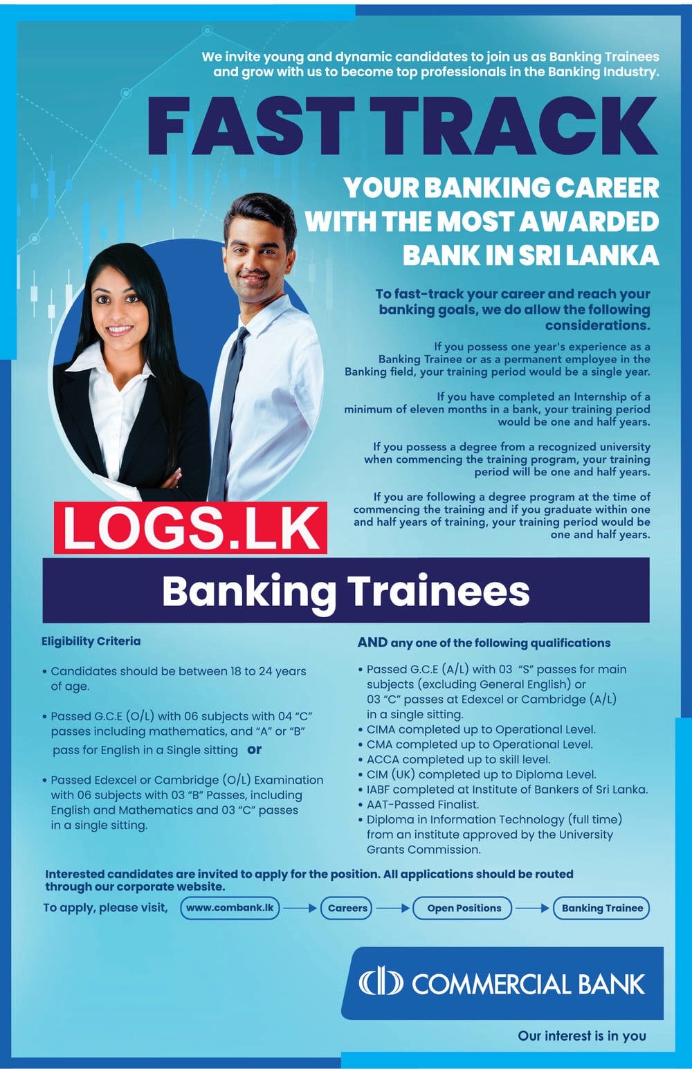 Banking Trainees Job Vacancies 2023 at Commercial Bank Job Vacancy Apply Online