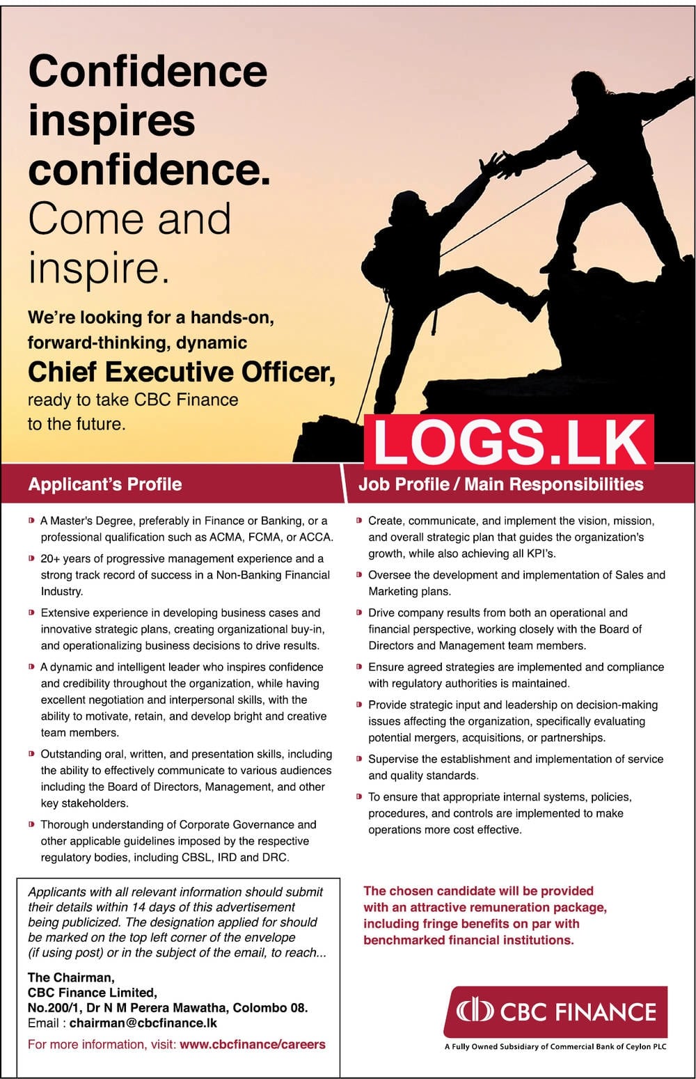 Chief Executive Officer Job Vacancy at CBC Finance Job Vacancies in Sri Lanka