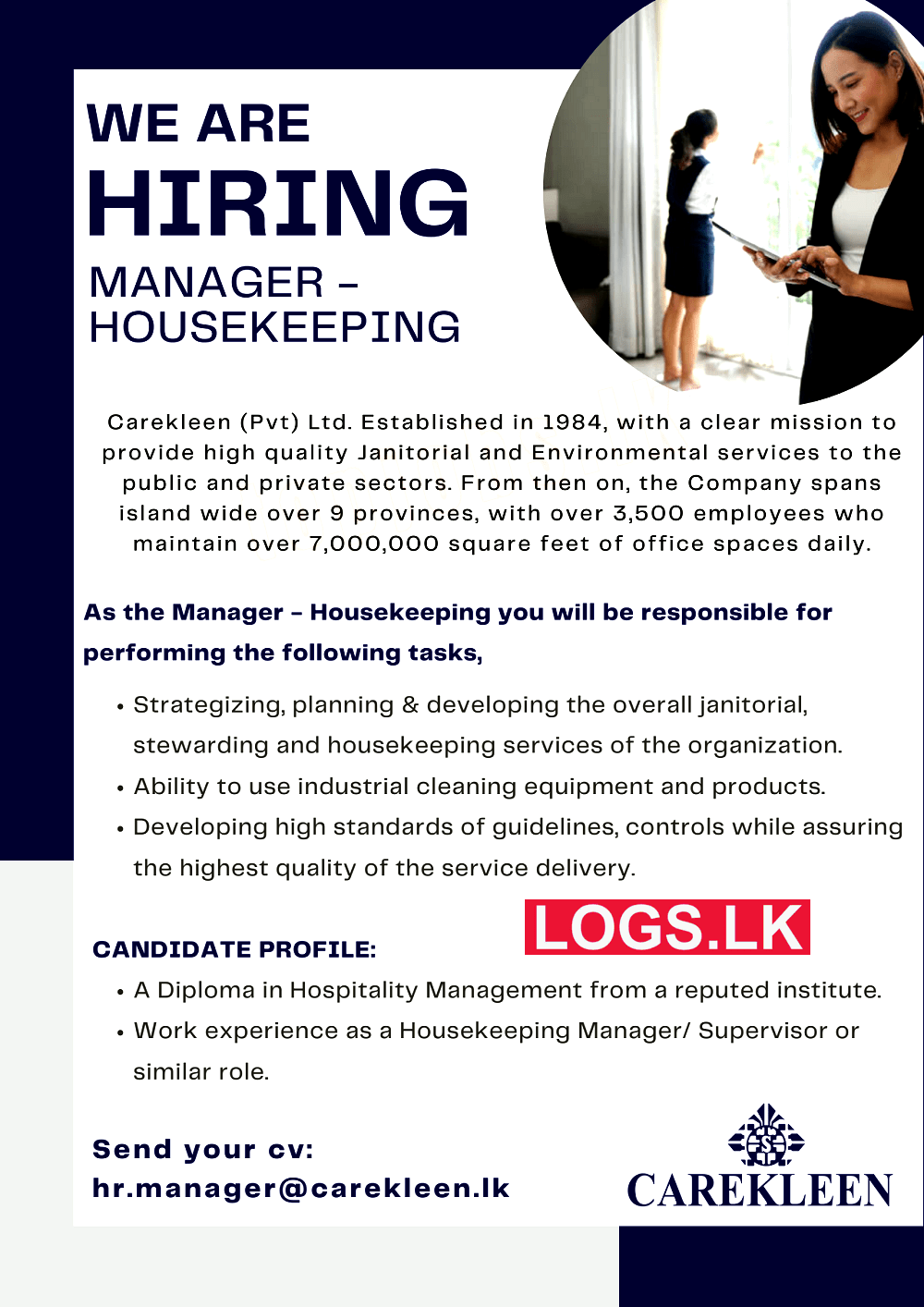 Housekeeping Manager Job Vacancy at Carekleen (Pvt) Ltd Job Vacancies