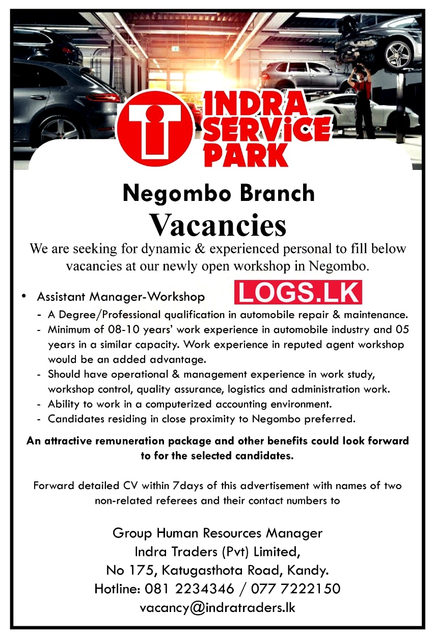 Assistant Workshop Manager Job Vacancy at Indra Traders (Pvt) Ltd Job Vacancies