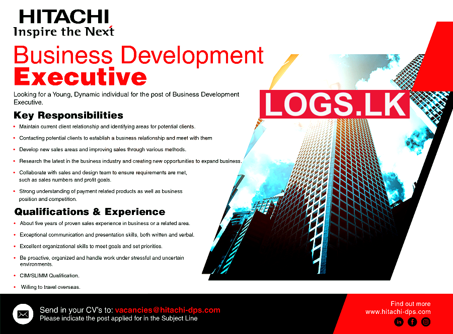 Business Development Executive Job Vacancy at Hitachi Sri Lanka Job Vacancies
