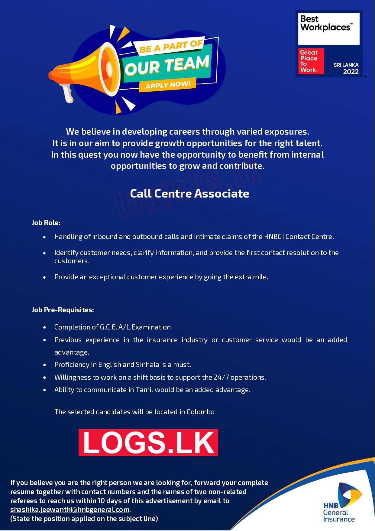 Call Centre Associate Job Vacancies at HNB General Insurance Job Vacancy in Sri Lanka