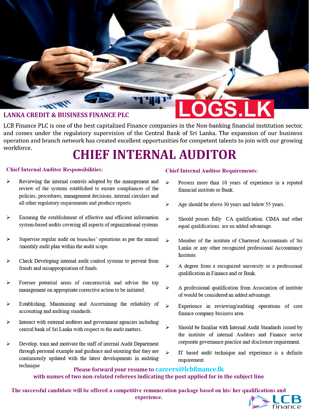 Chief Internal Auditor Job Vacancy at LCB Finance Job Vacancies